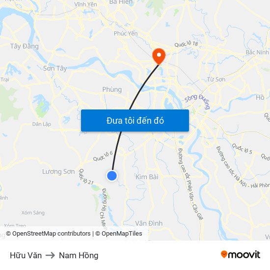 Hữu Văn to Nam Hồng map