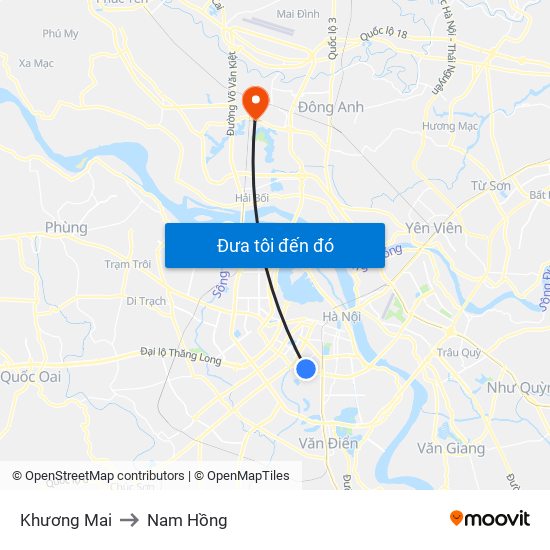 Khương Mai to Nam Hồng map