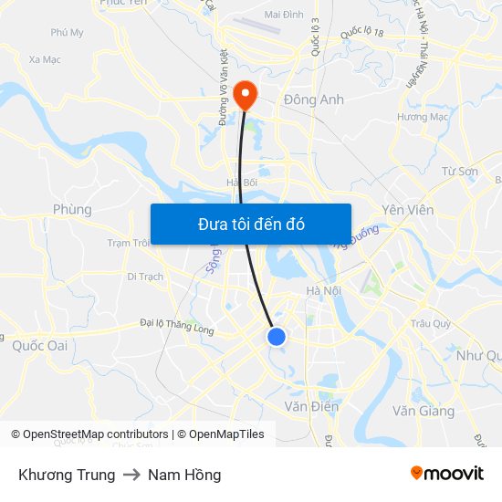 Khương Trung to Nam Hồng map