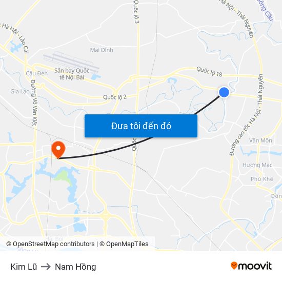Kim Lũ to Nam Hồng map