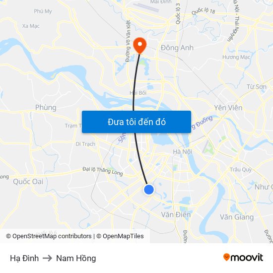 Hạ Đình to Nam Hồng map