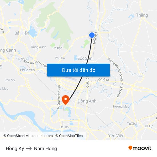 Hồng Kỳ to Nam Hồng map