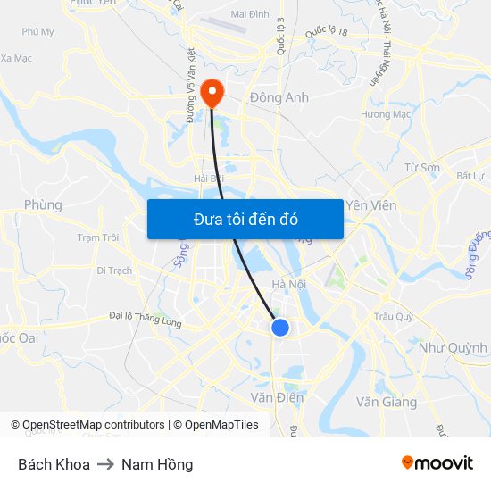 Bách Khoa to Nam Hồng map