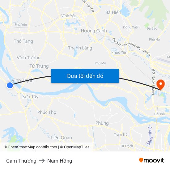 Cam Thượng to Nam Hồng map