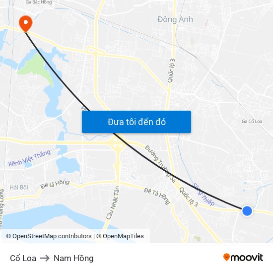 Cổ Loa to Nam Hồng map
