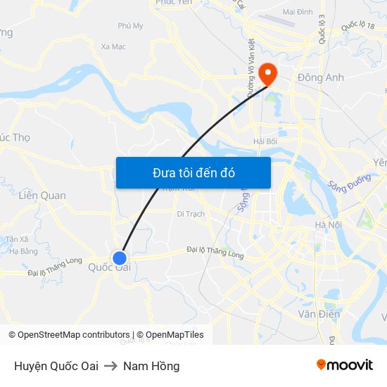 Huyện Quốc Oai to Nam Hồng map