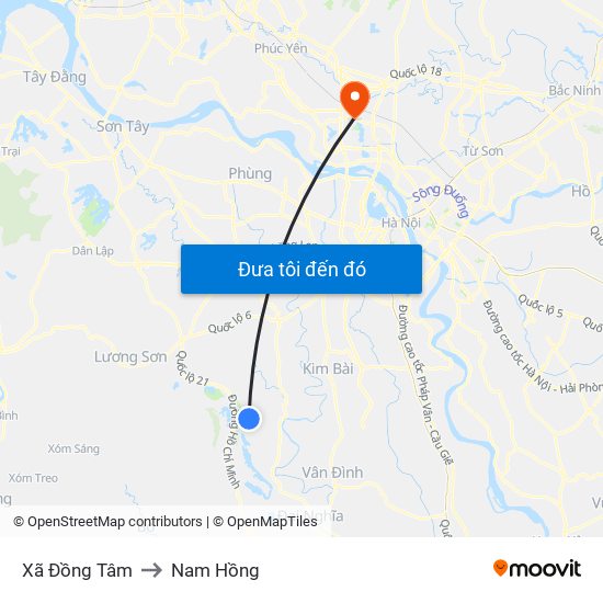 Xã Đồng Tâm to Nam Hồng map