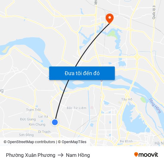 Phường Xuân Phương to Nam Hồng map