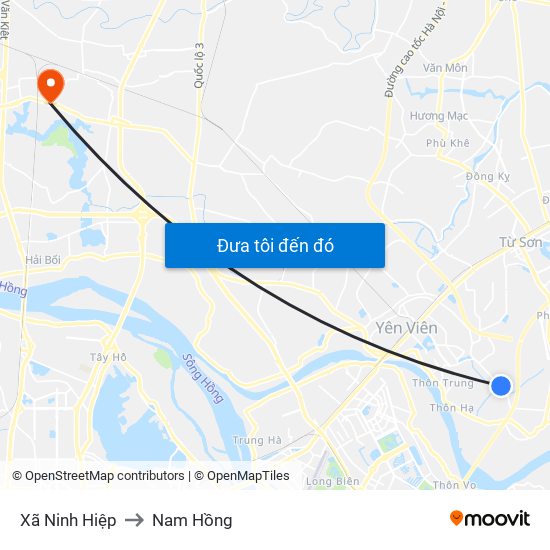 Xã Ninh Hiệp to Nam Hồng map