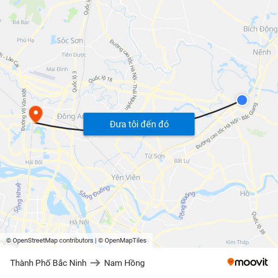 Thành Phố Bắc Ninh to Nam Hồng map