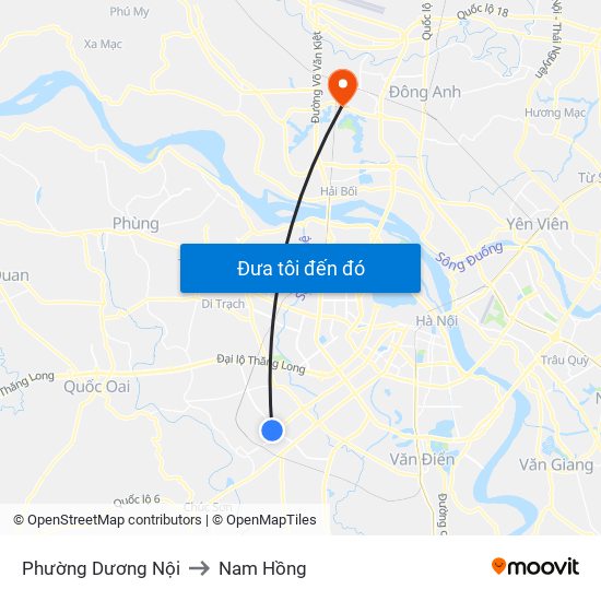 Phường Dương Nội to Nam Hồng map