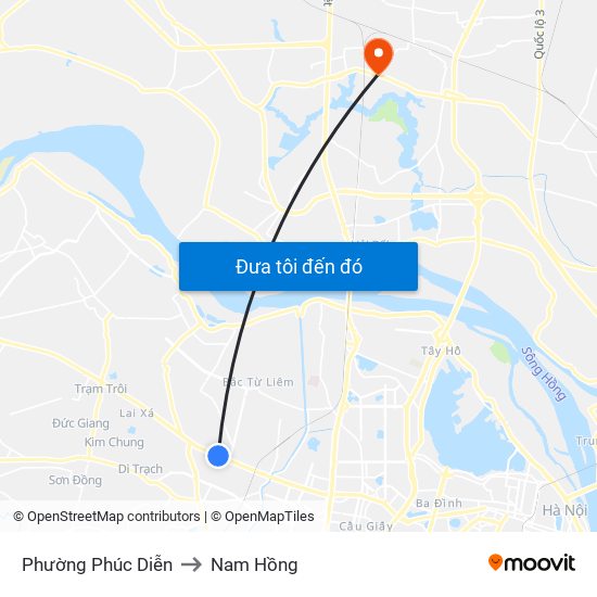 Phường Phúc Diễn to Nam Hồng map