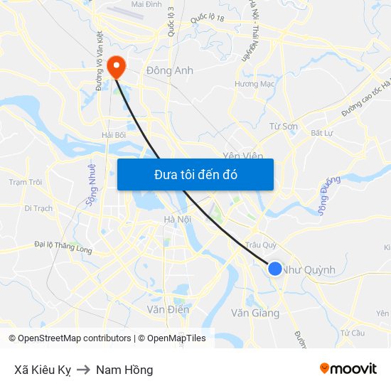 Xã Kiêu Kỵ to Nam Hồng map