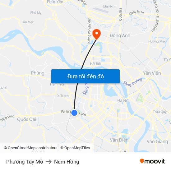 Phường Tây Mỗ to Nam Hồng map