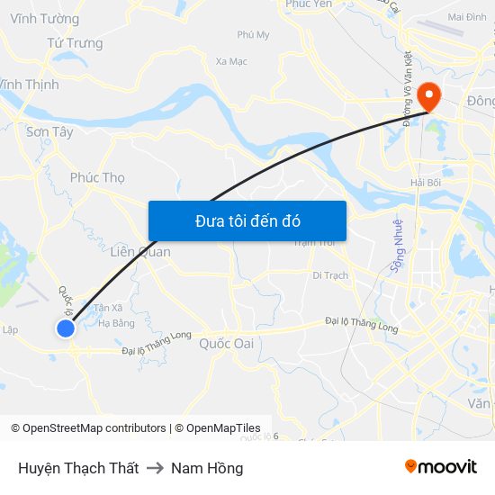 Huyện Thạch Thất to Nam Hồng map