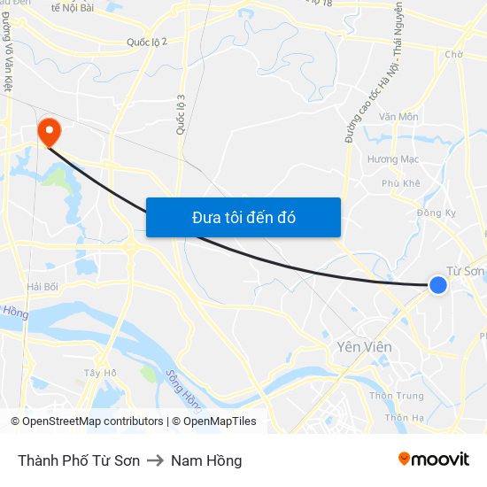 Thành Phố Từ Sơn to Nam Hồng map