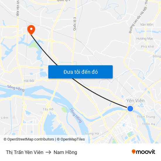 Thị Trấn Yên Viên to Nam Hồng map
