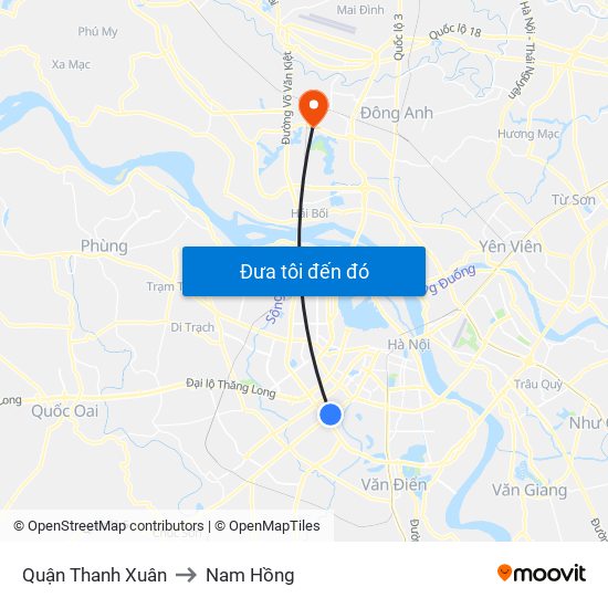 Quận Thanh Xuân to Nam Hồng map