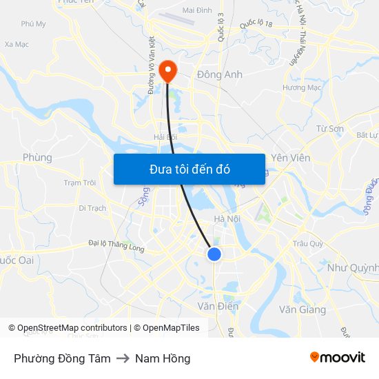Phường Đồng Tâm to Nam Hồng map