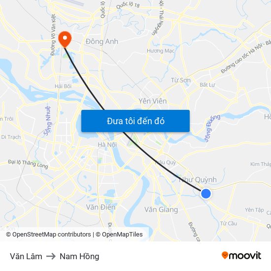 Văn Lâm to Nam Hồng map