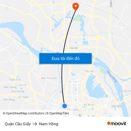 Quận Cầu Giấy to Nam Hồng map