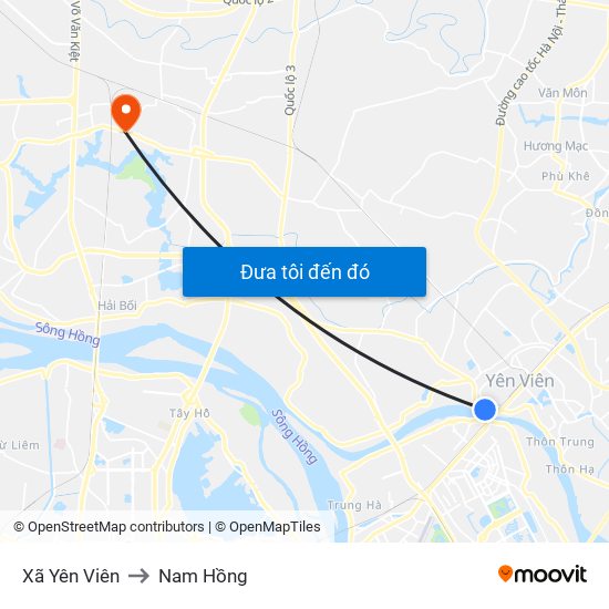 Xã Yên Viên to Nam Hồng map