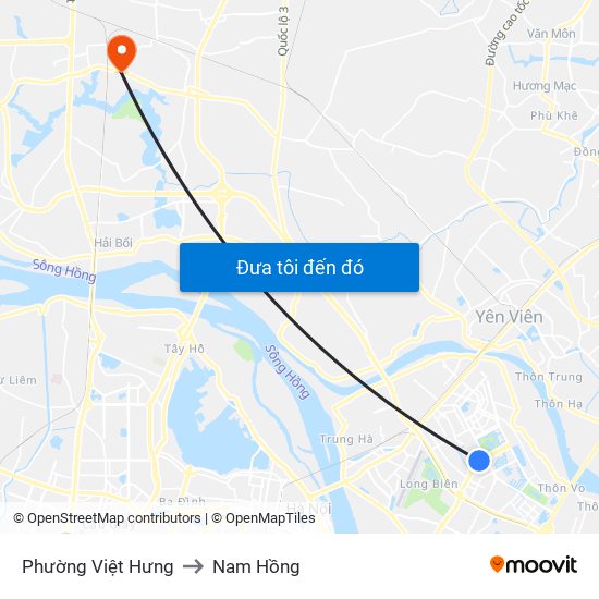 Phường Việt Hưng to Nam Hồng map