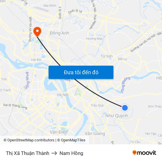 Thị Xã Thuận Thành to Nam Hồng map