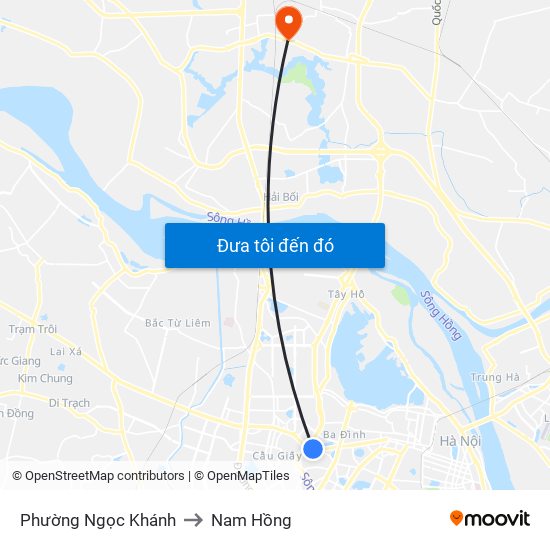 Phường Ngọc Khánh to Nam Hồng map