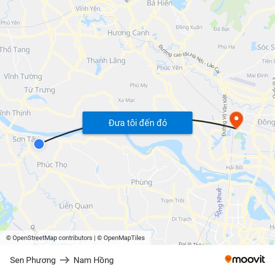 Sen Phương to Nam Hồng map