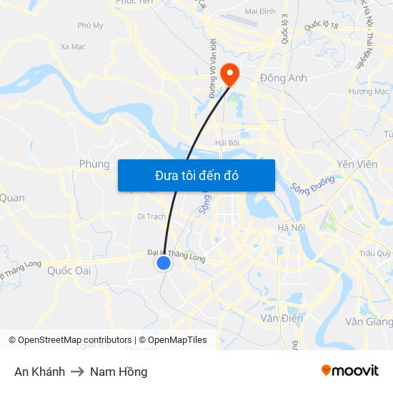 An Khánh to Nam Hồng map