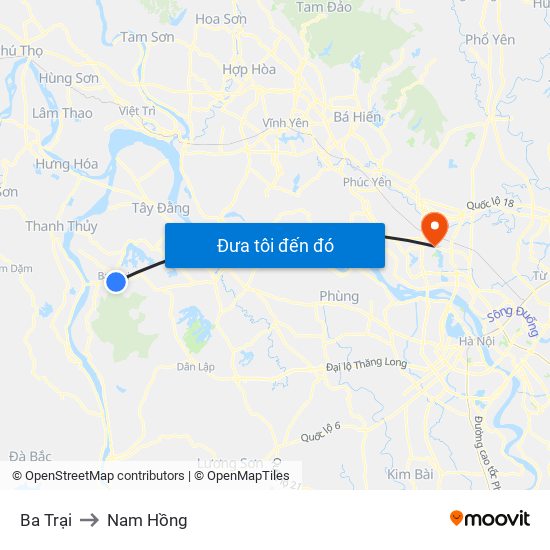 Ba Trại to Nam Hồng map