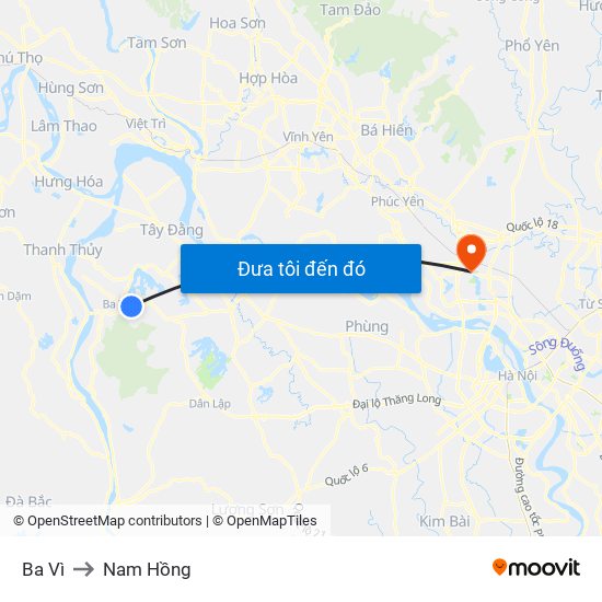 Ba Vì to Nam Hồng map