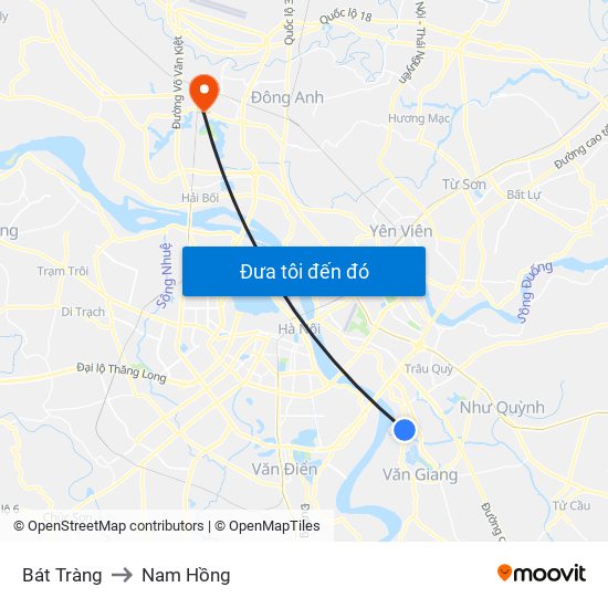 Bát Tràng to Nam Hồng map