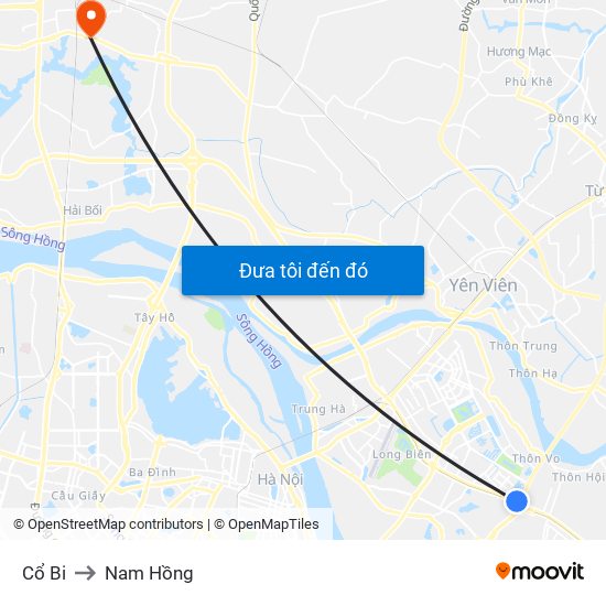 Cổ Bi to Nam Hồng map