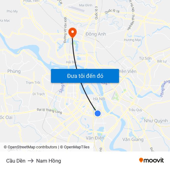 Cầu Dền to Nam Hồng map