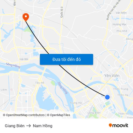 Giang Biên to Nam Hồng map