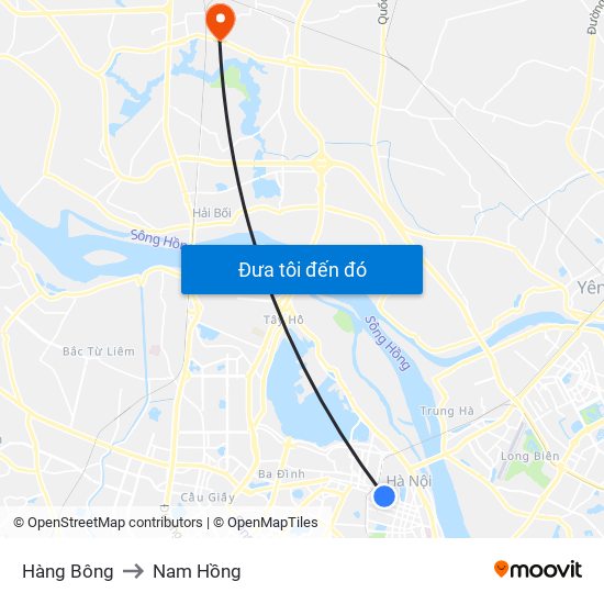 Hàng Bông to Nam Hồng map