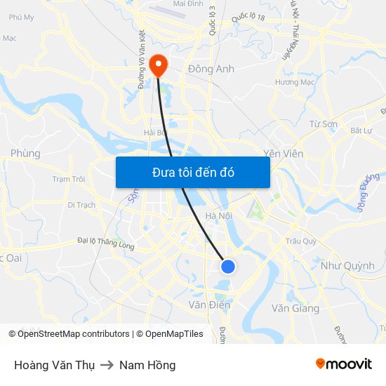 Hoàng Văn Thụ to Nam Hồng map