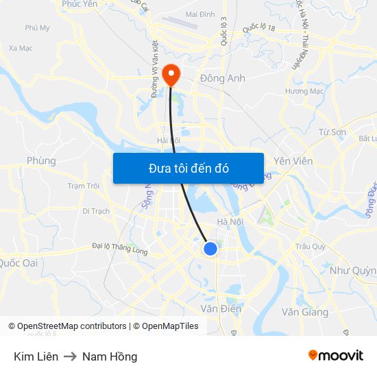 Kim Liên to Nam Hồng map