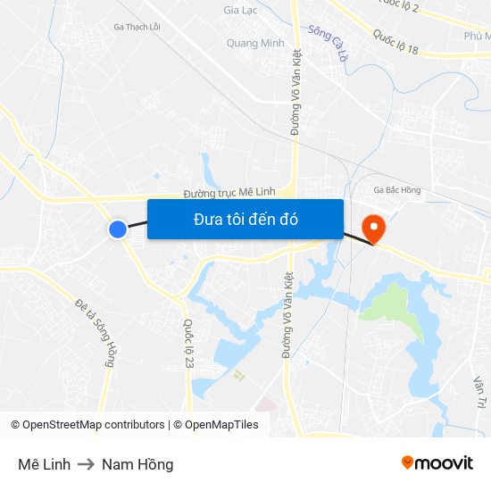 Mê Linh to Nam Hồng map