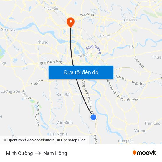 Minh Cường to Nam Hồng map