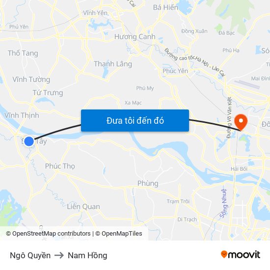 Ngô Quyền to Nam Hồng map