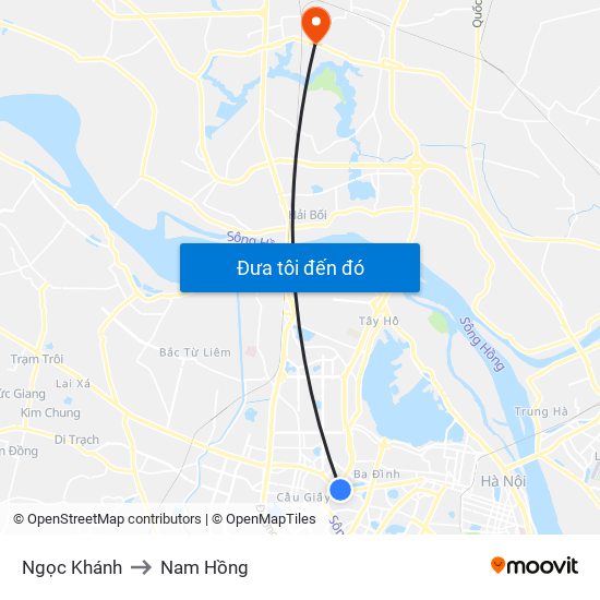 Ngọc Khánh to Nam Hồng map