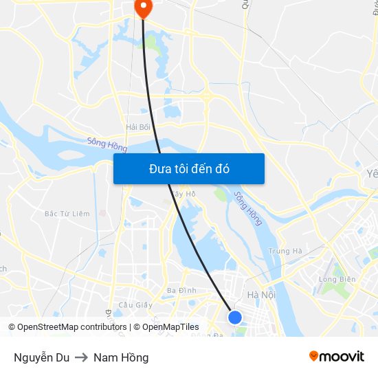 Nguyễn Du to Nam Hồng map