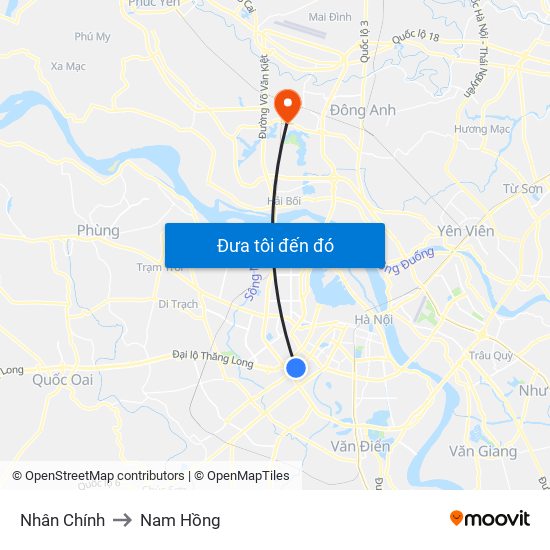 Nhân Chính to Nam Hồng map