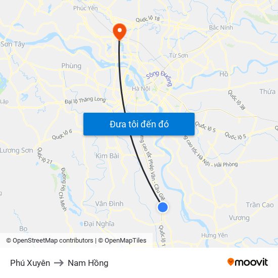 Phú Xuyên to Nam Hồng map