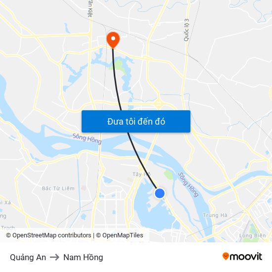 Quảng An to Nam Hồng map