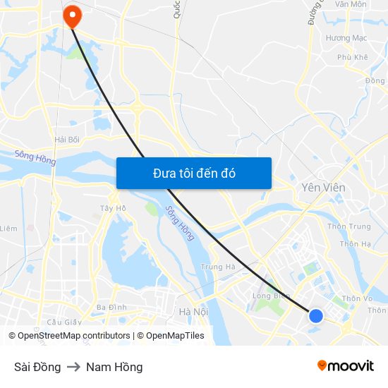 Sài Đồng to Nam Hồng map