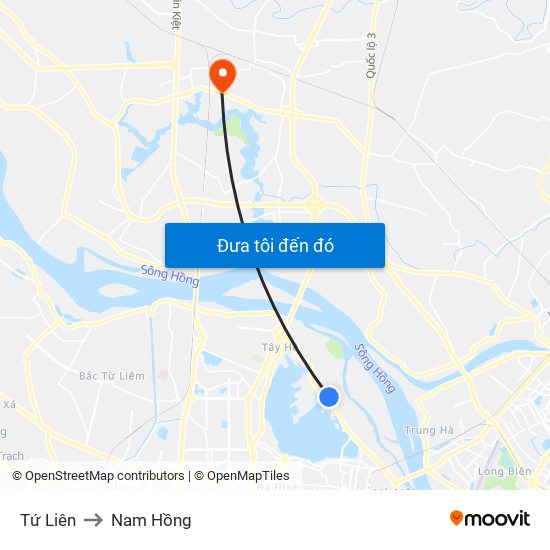 Tứ Liên to Nam Hồng map